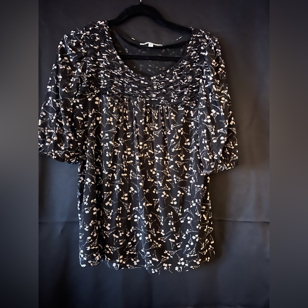 Black and tan silky blouse